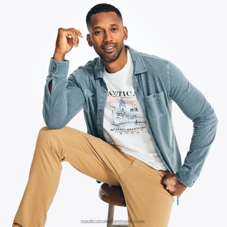 bæredygtigt udformet fyrtårns grafisk t-shirt lyse hvid Nautica PZ4T95 Mænd