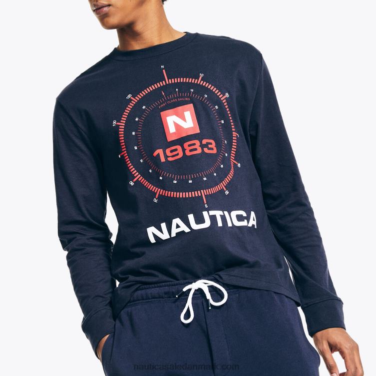 bæredygtigt udformet grafisk langærmet t-shirt flåde Nautica PZ4T554 Mænd