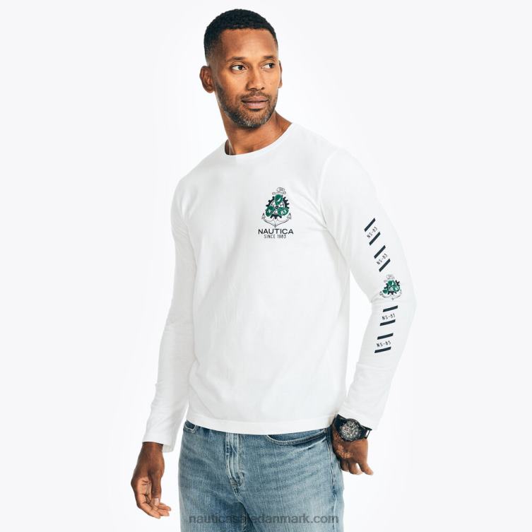bæredygtigt udformet grafisk langærmet t-shirt lyse hvid Nautica PZ4T349 Mænd