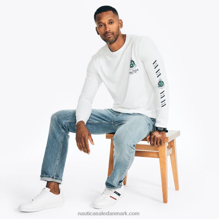 bæredygtigt udformet grafisk langærmet t-shirt lyse hvid Nautica PZ4T349 Mænd