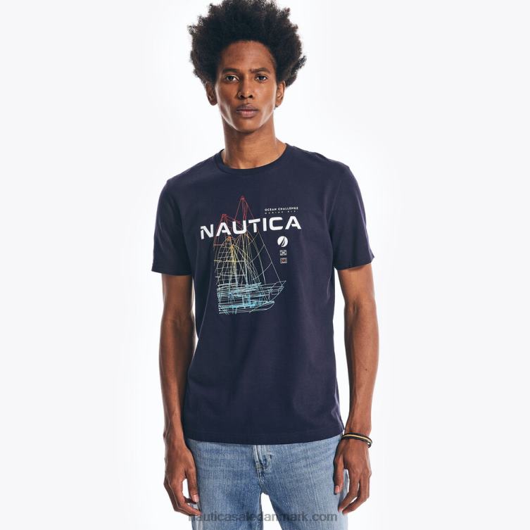 bæredygtigt udformet havudfordring grafisk t-shirt flåde Nautica PZ4T465 Mænd