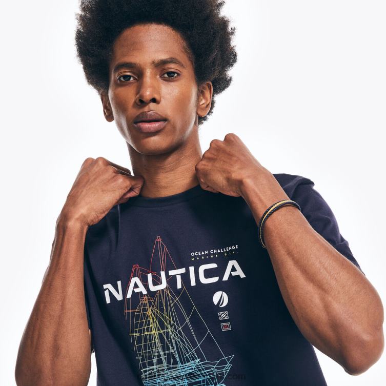 bæredygtigt udformet havudfordring grafisk t-shirt flåde Nautica PZ4T465 Mænd