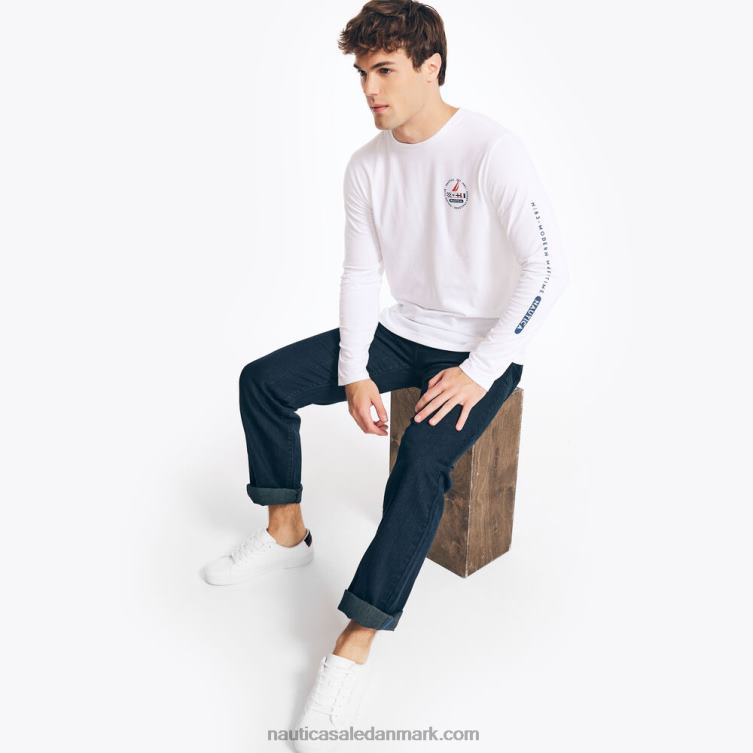 bæredygtigt udformet langærmet grafisk t-shirt sejl hvidt Nautica PZ4T295 Mænd