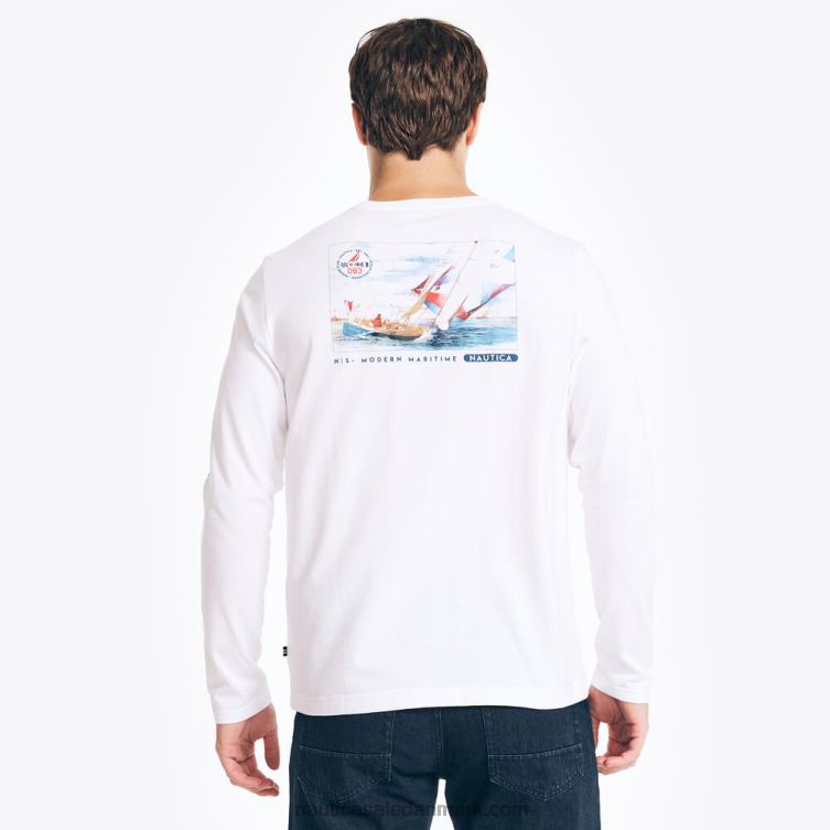 bæredygtigt udformet langærmet grafisk t-shirt sejl hvidt Nautica PZ4T295 Mænd