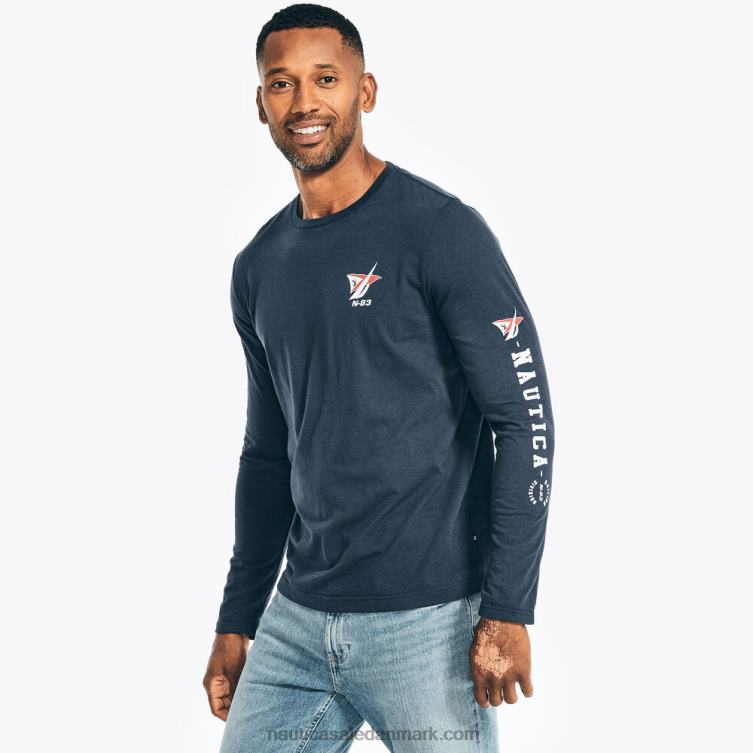 bæredygtigt udformet langærmet grafisk t-shirt stjerneblå lyng Nautica PZ4T230 Mænd