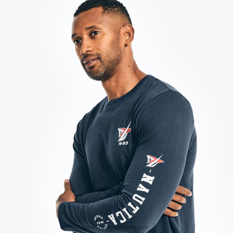 bæredygtigt udformet langærmet grafisk t-shirt stjerneblå lyng Nautica PZ4T230 Mænd