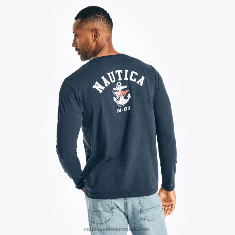 bæredygtigt udformet langærmet grafisk t-shirt stjerneblå lyng Nautica PZ4T230 Mænd