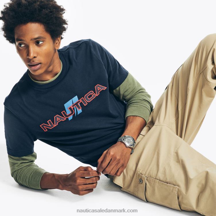 bæredygtigt udformet logo grafisk t-shirt flåde Nautica PZ4T229 Mænd