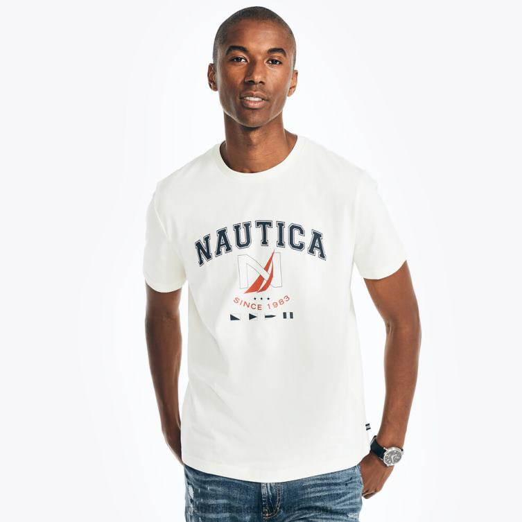bæredygtigt udformet logo grafisk t-shirt sejlcreme Nautica PZ4T450 Mænd