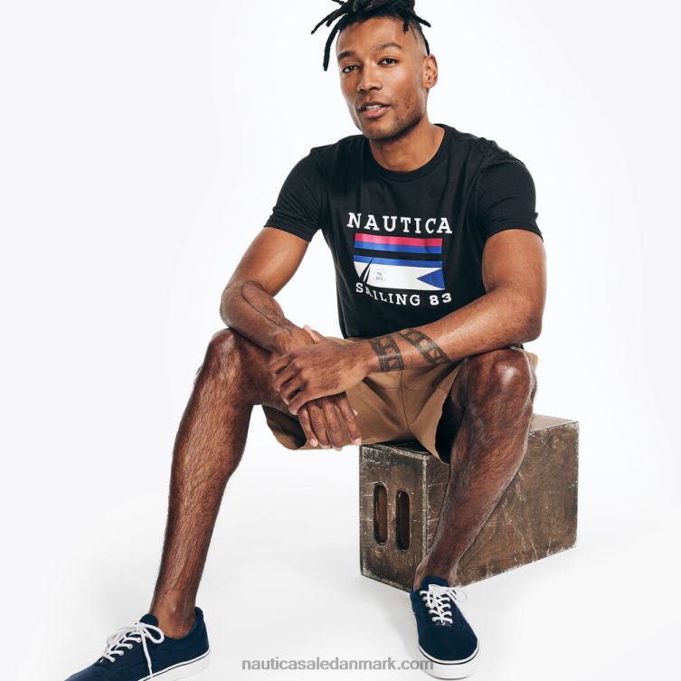 bæredygtigt udformet sejlende grafisk t-shirt ægte sort Nautica PZ4T369 Mænd