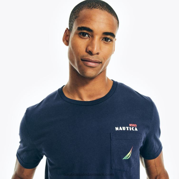 bæredygtigt udformet stor og høj logolomme t-shirt stjerneblå lyng Nautica PZ4T567 Mænd