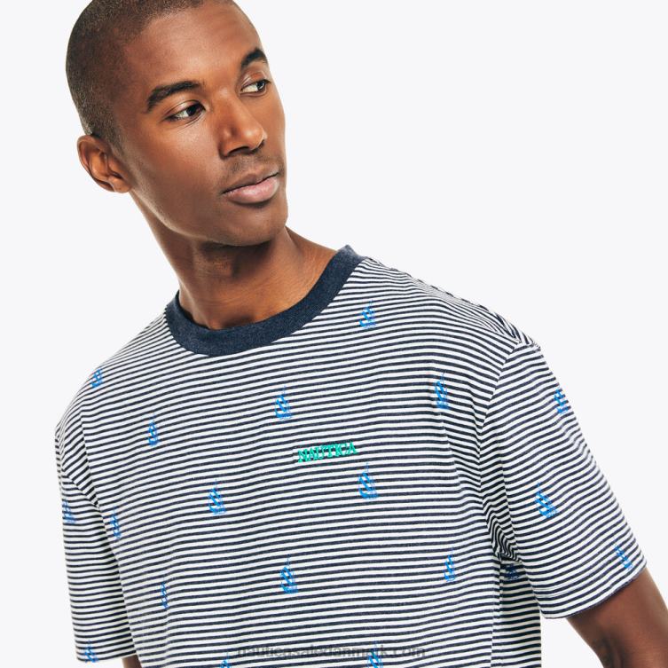 bæredygtigt udformet stribet t-shirt med rund hals flåde Nautica PZ4T543 Mænd