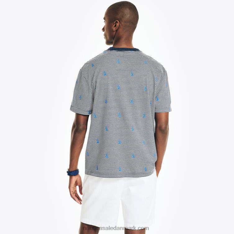 bæredygtigt udformet stribet t-shirt med rund hals flåde Nautica PZ4T543 Mænd