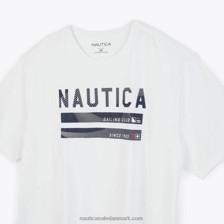stor og høj bæredygtigt udformet grafisk sejlklub-t-shirt lyse hvid Nautica PZ4T594 Mænd
