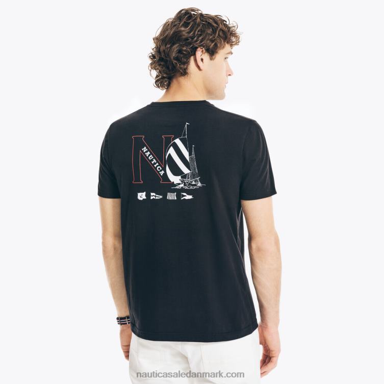 stor og høj bæredygtigt udformet grafisk t-shirt til sejlbåde ægte sort Nautica PZ4T621 Mænd