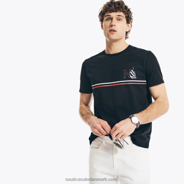 stor og høj bæredygtigt udformet grafisk t-shirt til sejlbåde ægte sort Nautica PZ4T621 Mænd