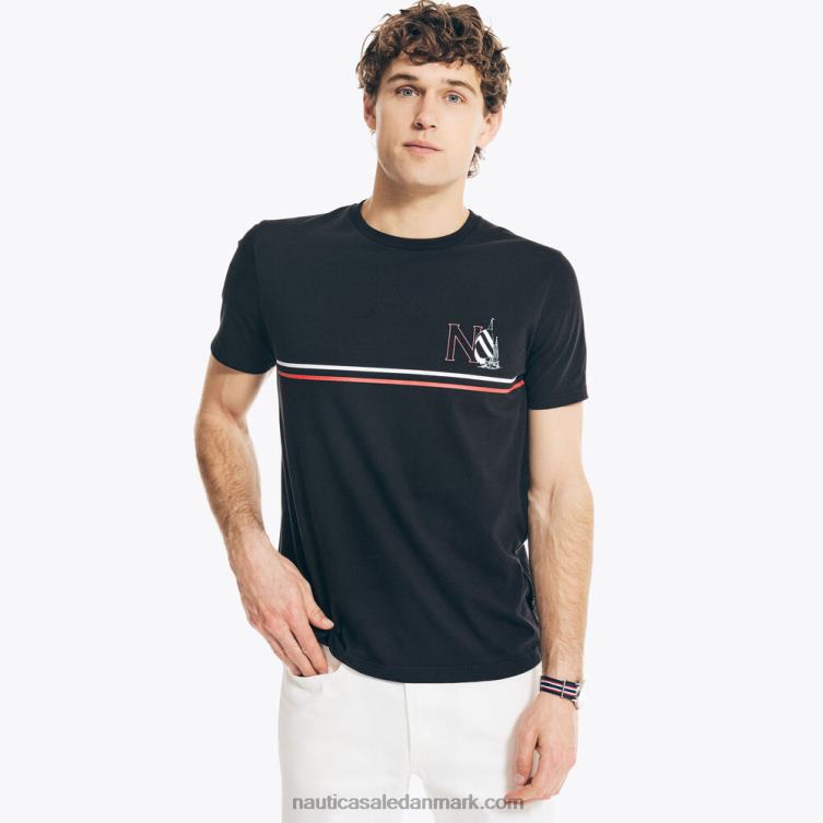 stor og høj bæredygtigt udformet grafisk t-shirt til sejlbåde ægte sort Nautica PZ4T621 Mænd