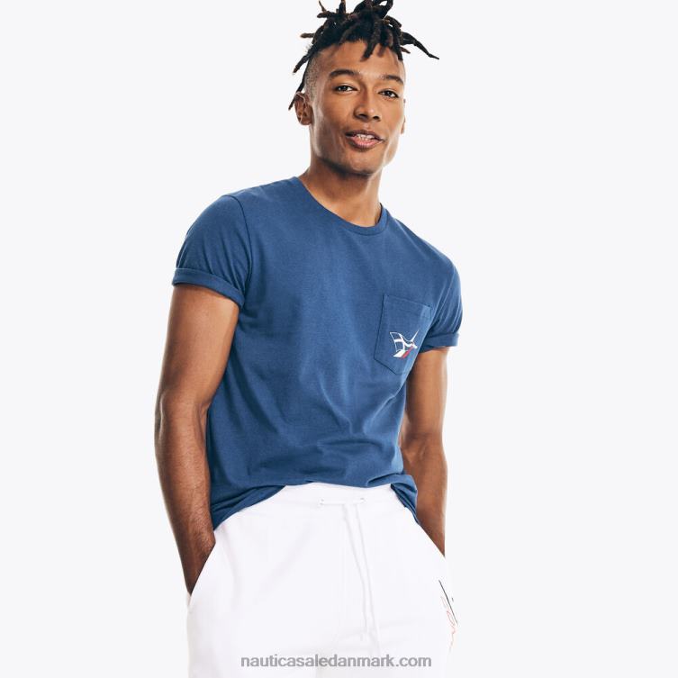 stor og høj, bæredygtigt udformet havudfordrings grafisk t-shirt blå dybder Nautica PZ4T697 Mænd