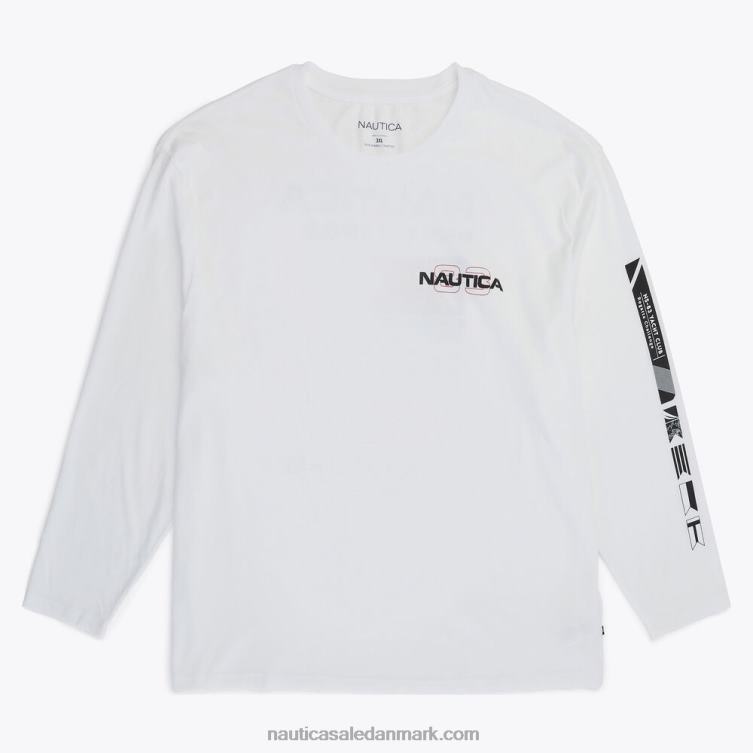 stor og høj bæredygtigt udformet konkurrence grafisk langærmet t-shirt lyse hvid Nautica PZ4T492 Mænd