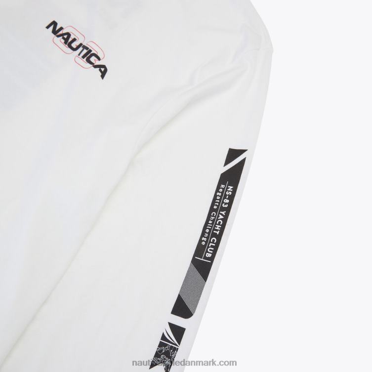 stor og høj bæredygtigt udformet konkurrence grafisk langærmet t-shirt lyse hvid Nautica PZ4T492 Mænd