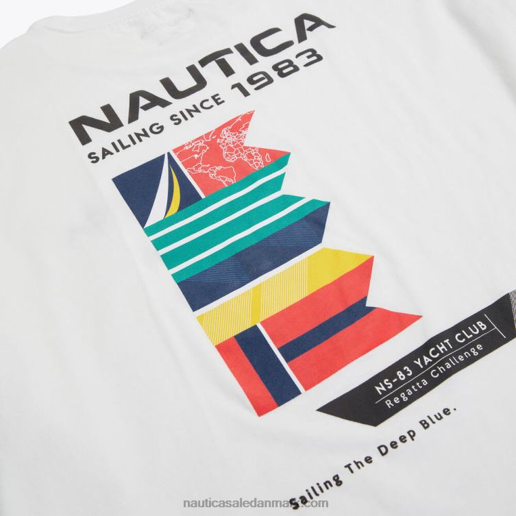 stor og høj bæredygtigt udformet konkurrence grafisk langærmet t-shirt lyse hvid Nautica PZ4T492 Mænd