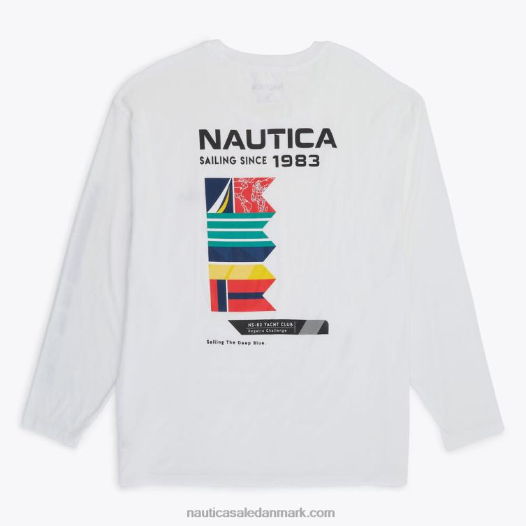 stor og høj bæredygtigt udformet konkurrence grafisk langærmet t-shirt lyse hvid Nautica PZ4T492 Mænd