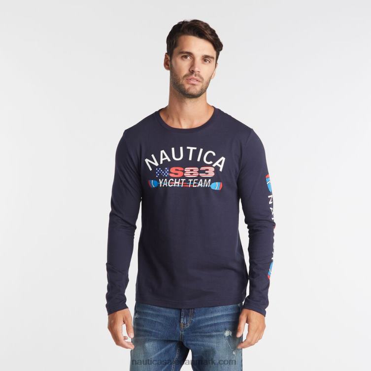 stor og høj langærmet yacht team t-shirt flåde Nautica PZ4T646 Mænd