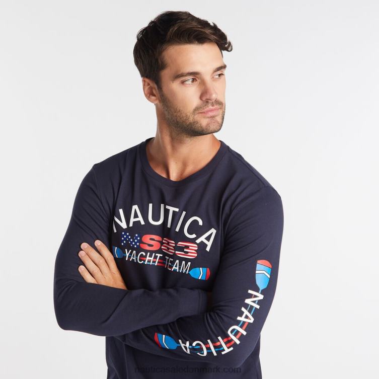 stor og høj langærmet yacht team t-shirt flåde Nautica PZ4T646 Mænd