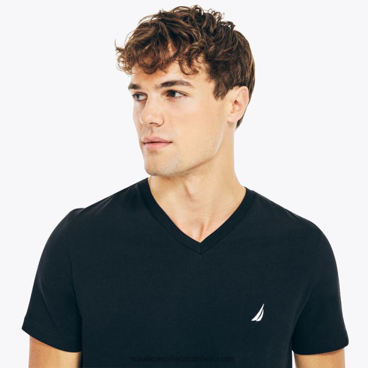 stor og høj ydeevne t-shirt med v-hals ægte sort Nautica PZ4T692 Mænd