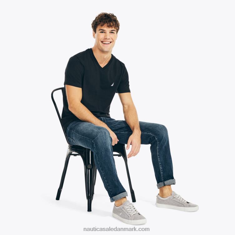 stor og høj ydeevne t-shirt med v-hals ægte sort Nautica PZ4T692 Mænd