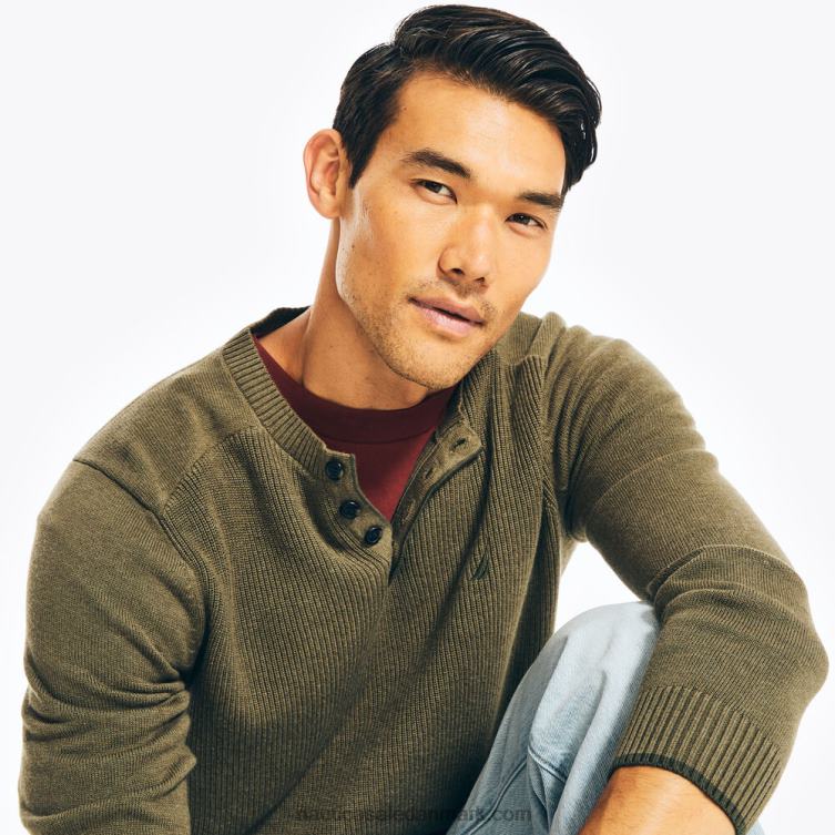 bæredygtigt udformet langærmet henley sweater mørk jæger Nautica PZ4T544 Mænd