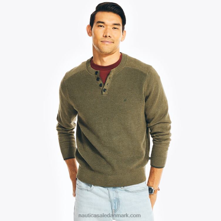 bæredygtigt udformet langærmet henley sweater mørk jæger Nautica PZ4T544 Mænd