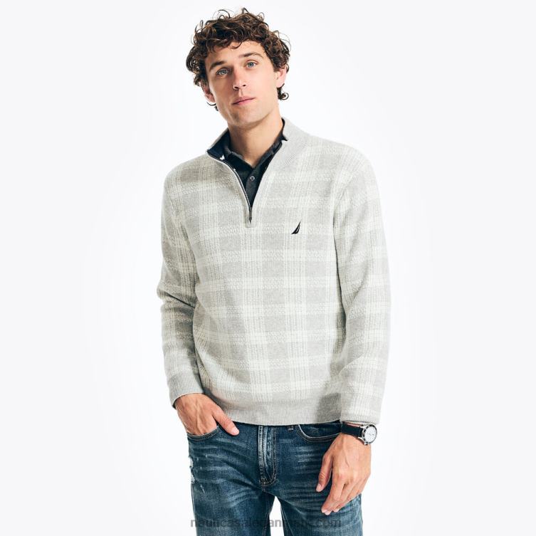 bæredygtigt udformet ternet sweater med kvart lynlås grå lyng Nautica PZ4T169 Mænd