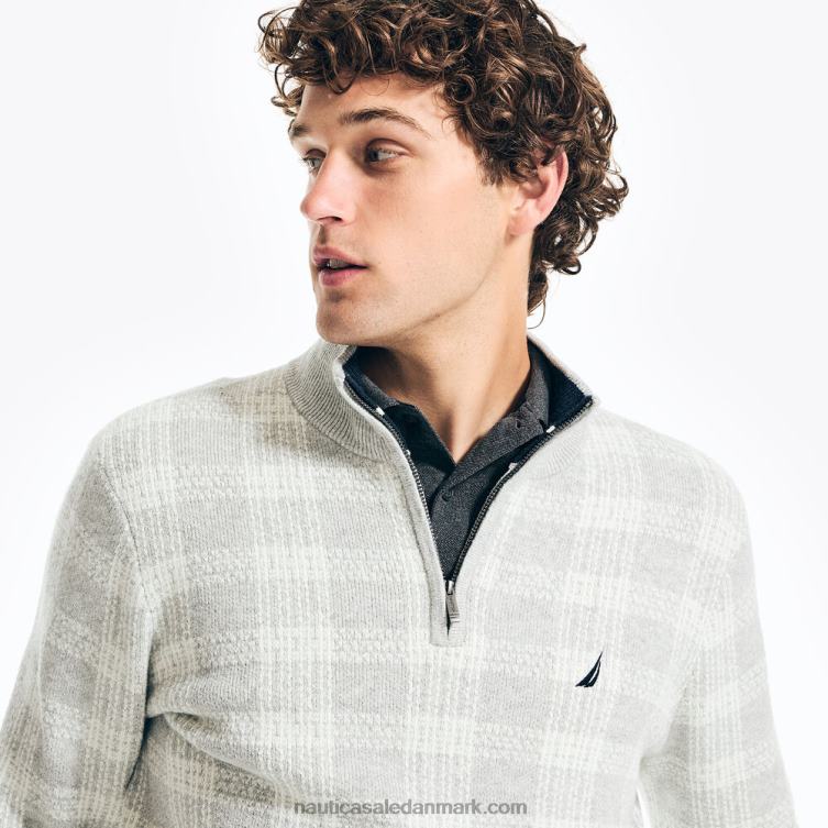 bæredygtigt udformet ternet sweater med kvart lynlås grå lyng Nautica PZ4T169 Mænd