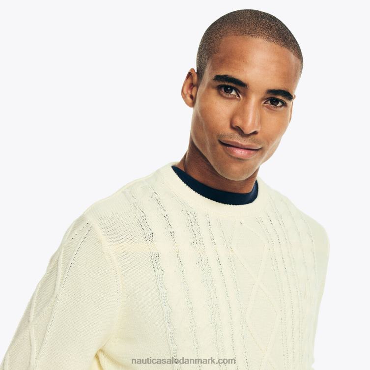 kabelstrikket sweater med rund hals sejlcreme Nautica PZ4T173 Mænd