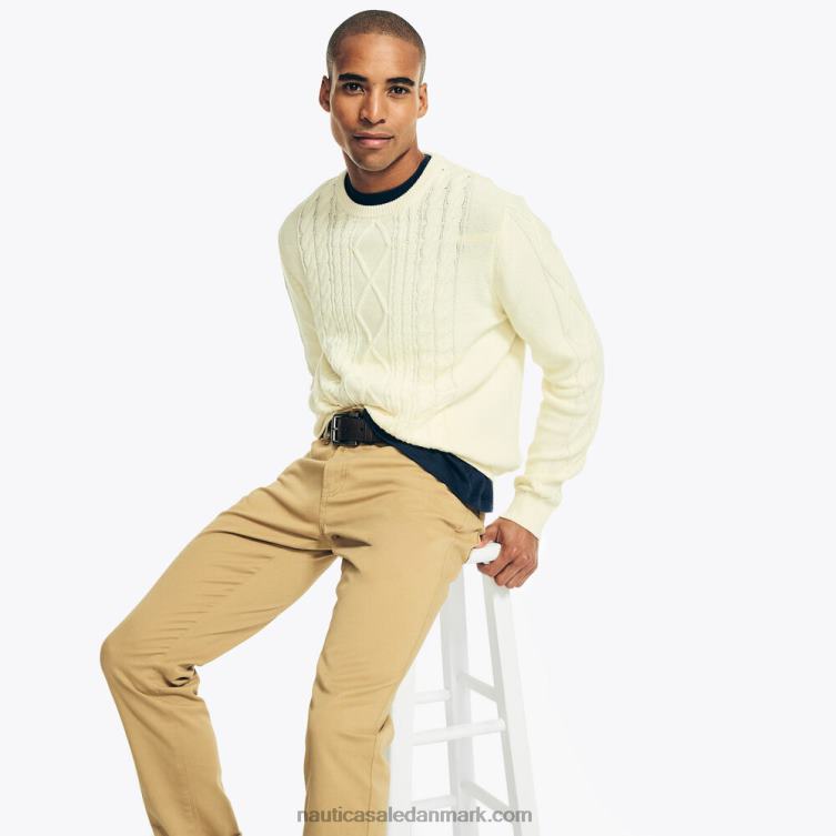 kabelstrikket sweater med rund hals sejlcreme Nautica PZ4T173 Mænd