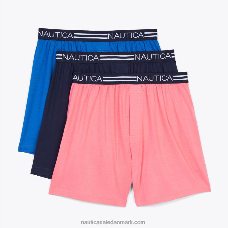 solid strik boxers 3-pak blåt dyk Nautica PZ4T71 Mænd